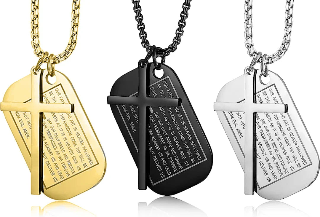 Stainless Steel Dog Tags Cross Necklaces for Men Prayer Cross Necklace ...