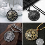 Amulet seal Solomon hexagram 12 signs of the zodiac pendant stainless steel necklace