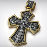 Holy Family of Mary Sacred Heart of Jesus IHS Double-Sided S925 Sterling Silver Cross