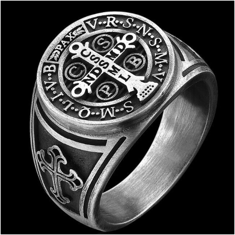 Saint Benedict Stainless Steel Cross Ring