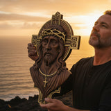 Jesus Christ Wood Carving: Crown of Thorns and Cruciform Halo | Sacred Home Blessing