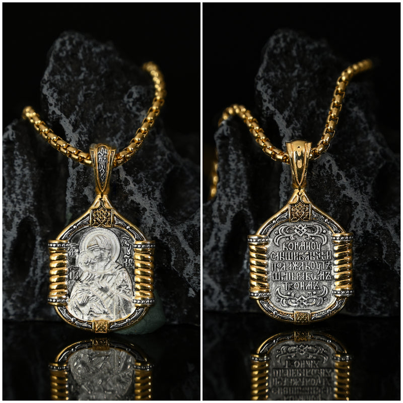 Handmade S925K Silver Madonna Holding Child Necklace
