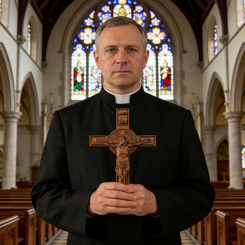 Bgcopper INRI Wood Carving Crucifix