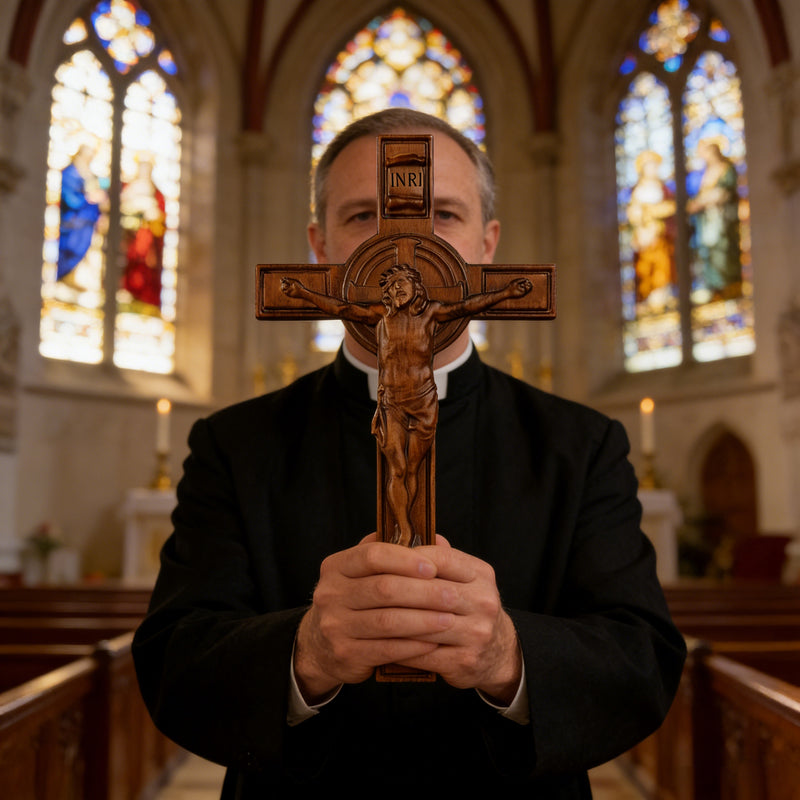 Bgcopper INRI Wood Carving Crucifix