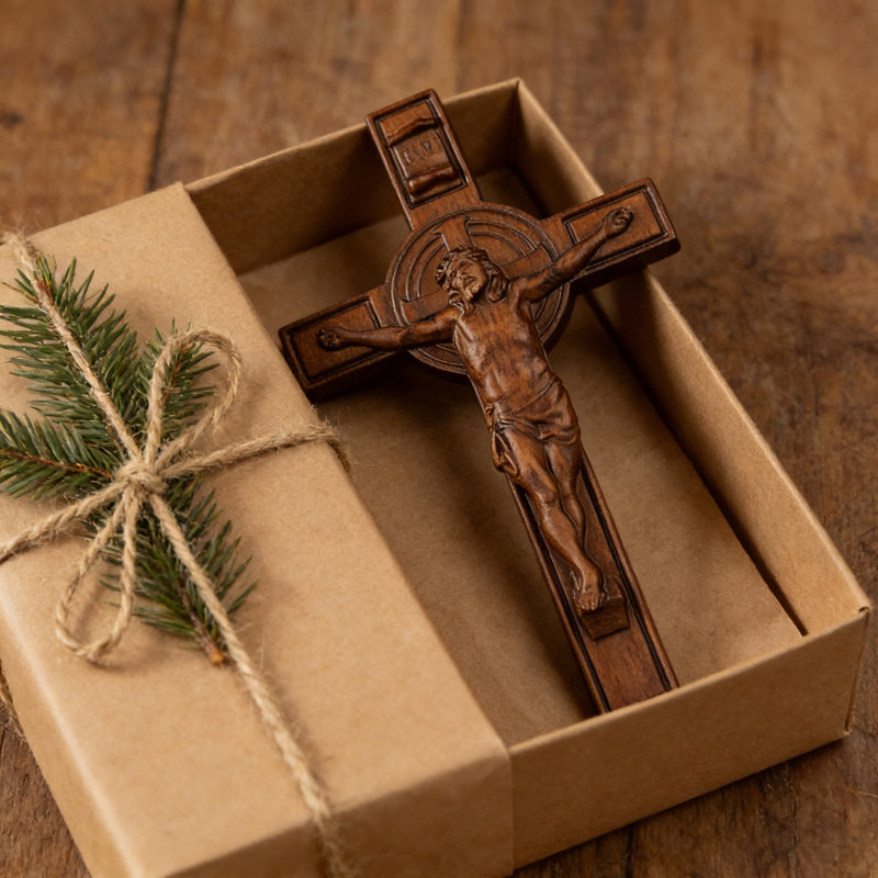 Bgcopper INRI Wood Carving Crucifix