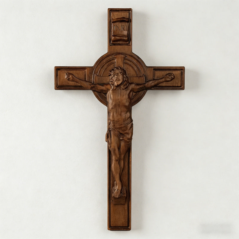 Bgcopper INRI Wood Carving Crucifix