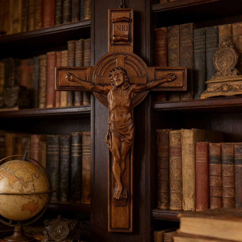 Bgcopper INRI Wood Carving Crucifix