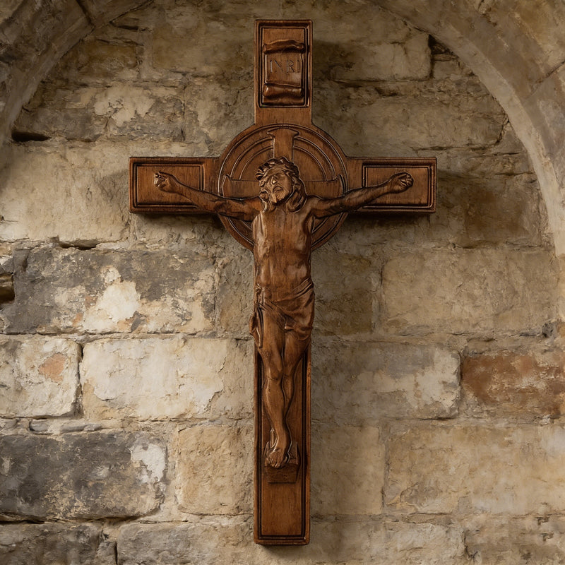 Bgcopper INRI Wood Carving Crucifix