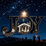 Layered JOY Nativity Wood Carving | Handcrafted Boxwood Christmas Faith Decor — A Testament of God’s Grace