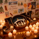 Layered JOY Nativity Wood Carving | Handcrafted Boxwood Christmas Faith Decor — A Testament of God’s Grace