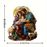 🕊️ Holy Family & Lambs Stained-Glass Acrylic Suncatcher: A Christian Symbol of Love & Flock