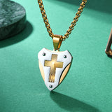 Titanium Steel Shield of Faith Cross Pendant | Protective Christian Jewelry