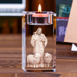 Jesus Crystal Engraved Candle Holder: Light & Faith in One