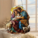 🕊️ Holy Family & Lambs Stained-Glass Acrylic Suncatcher: A Christian Symbol of Love & Flock