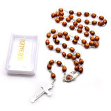 Jesus Pine Wood Rosary Cross Necklace | Jerusalem Spiritual Jewelry