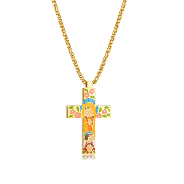 Cartoon style colorful stainless steel cross necklace, the best cross necklace for children