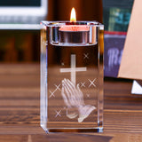 Jesus Crystal Engraved Candle Holder: Light & Faith in One
