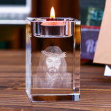Jesus Crystal Engraved Candle Holder: Light & Faith in One
