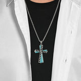 Natural Turquoise Stainless Steel Cross Necklace | Hip-Hop Christian Jewelry