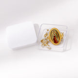 Our Lady of Guadalupe 11-Pearl Brooch with Crystal Cross Pendant