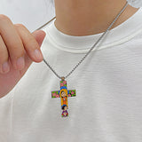 Cartoon style colorful stainless steel cross necklace, the best cross necklace for children