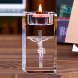 Jesus Crystal Engraved Candle Holder: Light & Faith in One