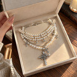 Multi-Layer Cross Pearl Necklace – Christian Faith Jewelry for Women