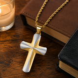 Two-Tone 3D Layer Contour Stainless Steel Cross Necklace