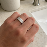 8mm Spinning Titanium Steel Men's Ring, Sand Blast Two-Tone Inlaid Cubic Zirconia Band, Stress Relief Rotatable Wedding Promise Ring for Men