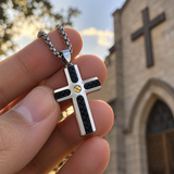 Braided Inlay Cross Necklace – Modern Christian Pendant for Men