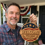 U.S. Founding 250th Anniversary Patriotic Wooden Welcome Door Sign: WELCOME · 1776–2026 · 250 YEARS OF FREEDOM