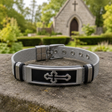 Men’s Christian Cross Mesh Bracelet – Stainless Steel Faith Wristband in Gold or Black - craftsmanship detail