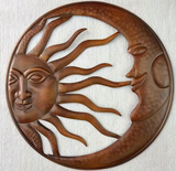 Hand-Carved Sun and Moon Wooden Wall Decor – Gold & Rustic Brown Celestial Wall Hanging