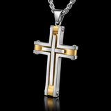 Layered Two-Tone Cross Necklace – Modern Christian Pendant for Men