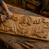 Trinity of Grace” Hand-Carved Jesus & Holy Spirit Wood Wall Art – 22.75