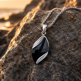 Angel's Tears Two‑Tone Gemstone Titanium Steel Necklace, Men's Blue Sandstone & Black Onyx Pendant