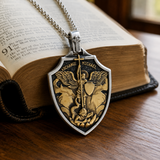Archangel Michael Shield Pendant Necklace for Men,316L Stainless Steel Vintage 3D Relief Religious Amulet Necklace,Faith Protection Jewelry Gift