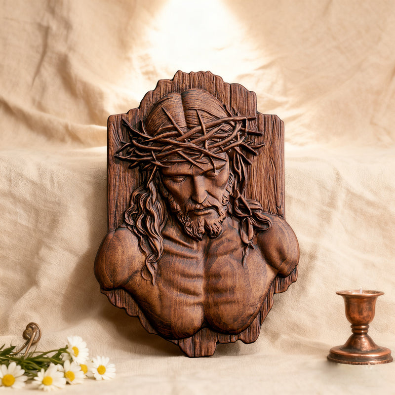 Bgcopper October Release | Beech Wood Sculpture of Jesus with Crown of Thorns — A Reminder of Love for Christmas