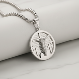3D Crucifixion Lord’s Prayer Engraved Medallion Pendant Necklace