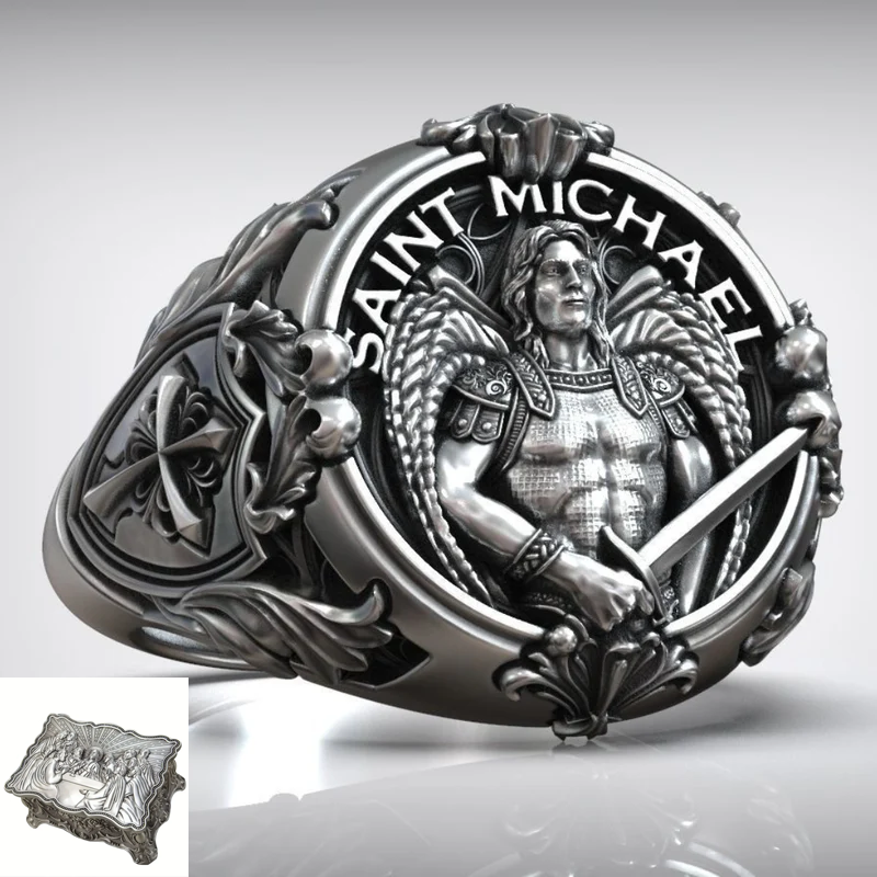 St. Michael Archangel Holy Sword Gabriel Angel S925K Silver Ring