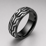 Two-Tone Tire Tread Pattern Mens Stainless Steel Band Ring