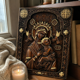 Our Lady of Perpetual Help Wood Art - Hand-Carved Catholic Gift - Mother Mary Comfort Figure