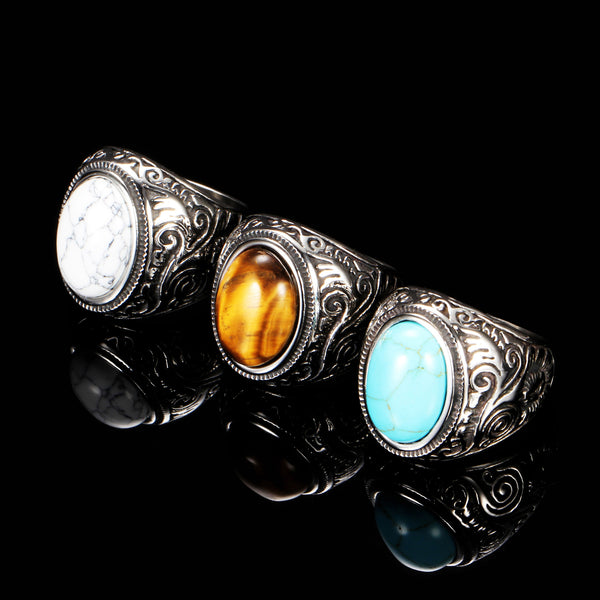 Stainless Steel Personalized Vintage Court Turquoise Titanium Ring