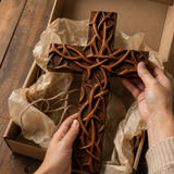 Hand-Carved Beechwood Crown of Thorns Wall Cross - craftsmanship detail