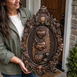 The Holy Family Sacred Hearts Triptych - Hand-Painted Wood Carving