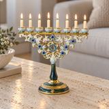 Elegant Blue & Gold Nine-Branch Hanukkah Menorah