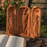 Hand-carved Portable Church - Mini Christian Ascension scene Triptych Altar