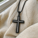 Minimalist Full Paved Cubic Zirconia Stainless Steel Cross Necklace