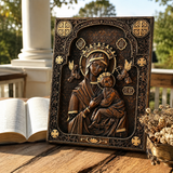 Our Lady of Perpetual Help Wood Art - Hand-Carved Catholic Gift - Mother Mary Comfort Figure