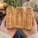 Hand-Carved Travel Triptych Altar: The Holy Family at Your Side